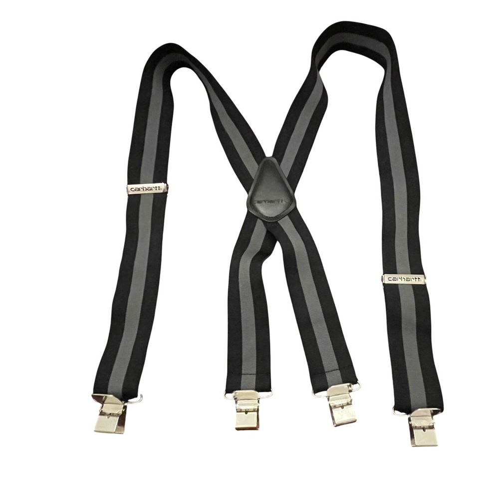 Carhartt Mens Heavy Duty Work Suspenders Black Grey Striped X-Back Adjustable